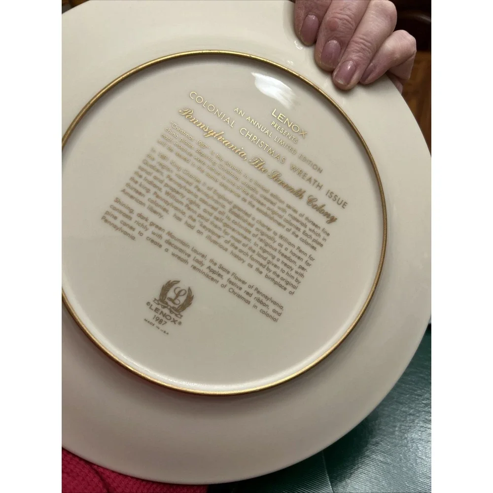 Lenox colonial christmas wreath plate‎ Pennsylvania Seventh Colony 1987